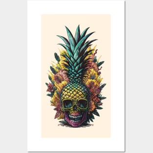 Summer color in skull Pineapple face, fruit summer, retro style Posters and Art